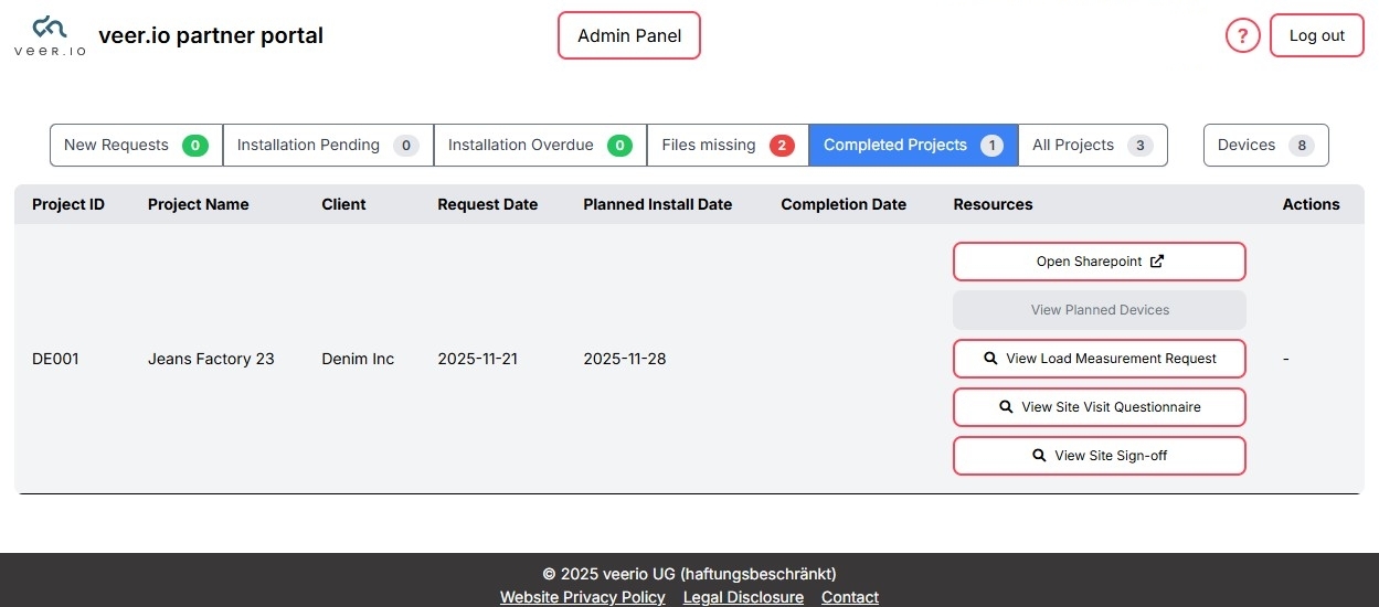 Partner-Portal für Veer.io Installationspartner